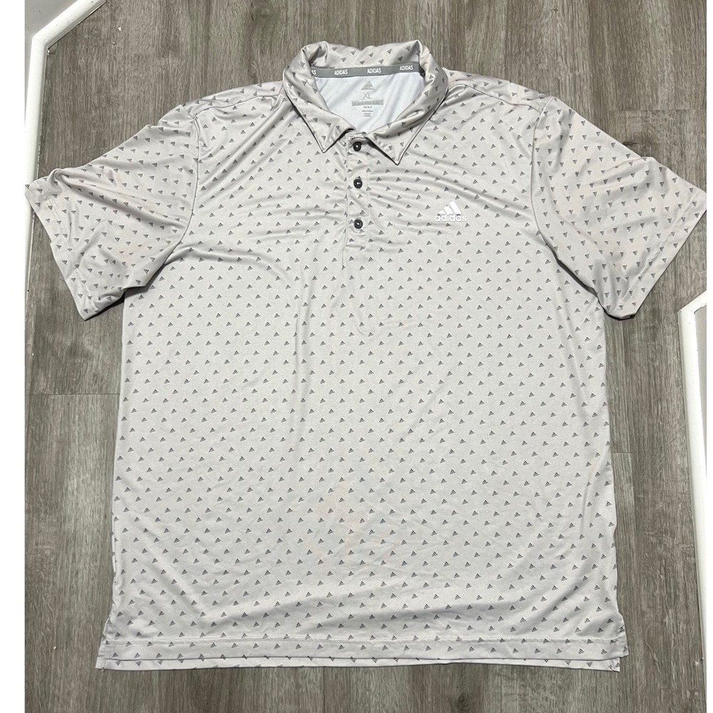 Adidas‎ Golf Polo Shirt Mens XL Grey Adidas Print Short Sleeve Performance